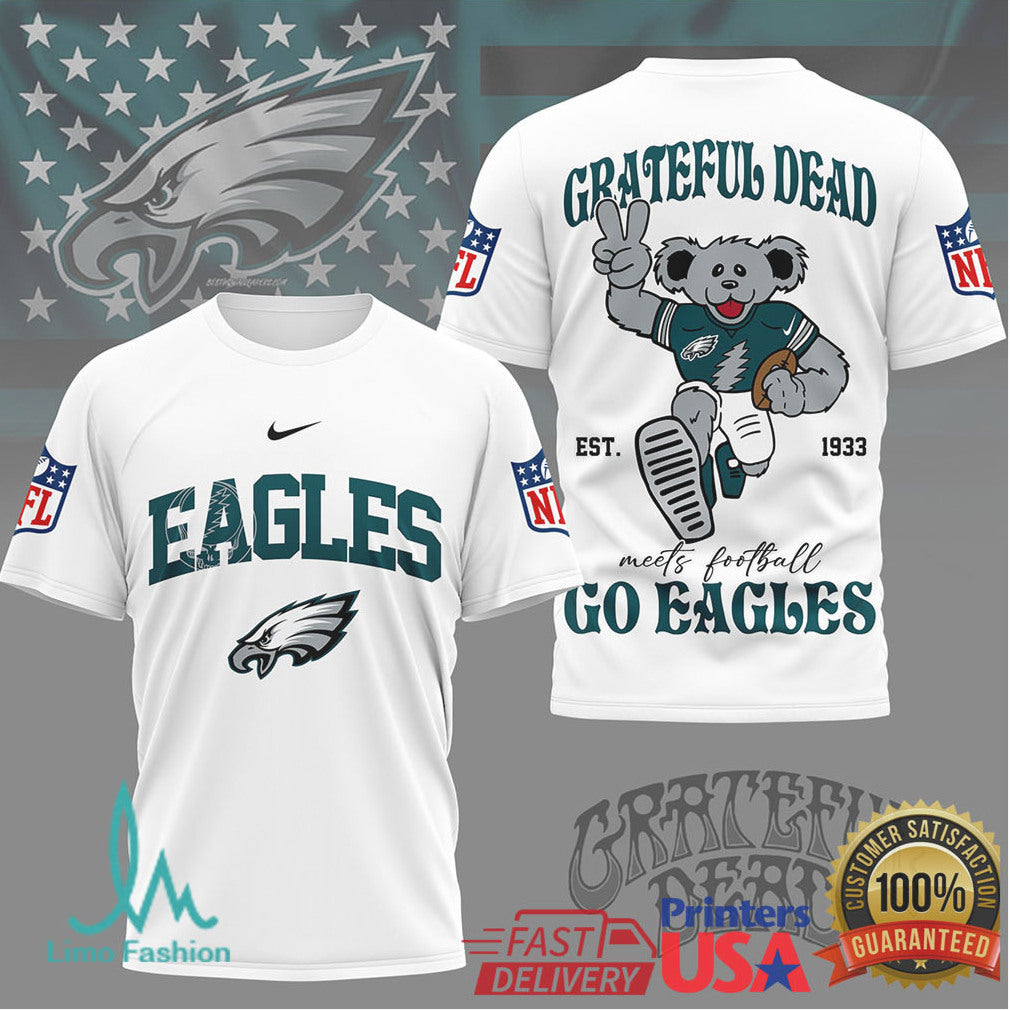 Philadelphia Eagles x Grateful Dead Dancing Bear NFL Football Graphic T Shirt - Limotees LLC
