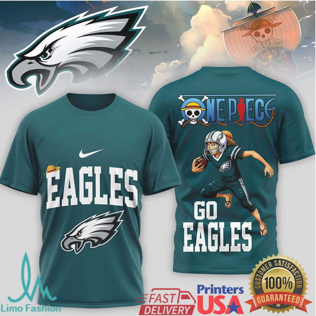 Philadelphia Eagles x One Piece Luffy Straw Hat NFL T Shirt - Limotees LLC