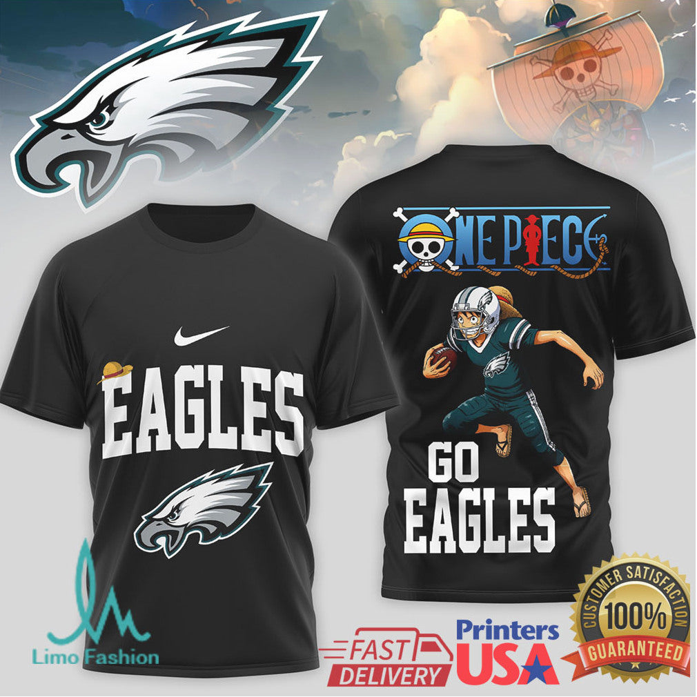 Philadelphia Eagles x One Piece Luffy Straw Hat NFL T Shirt - Limotees LLC