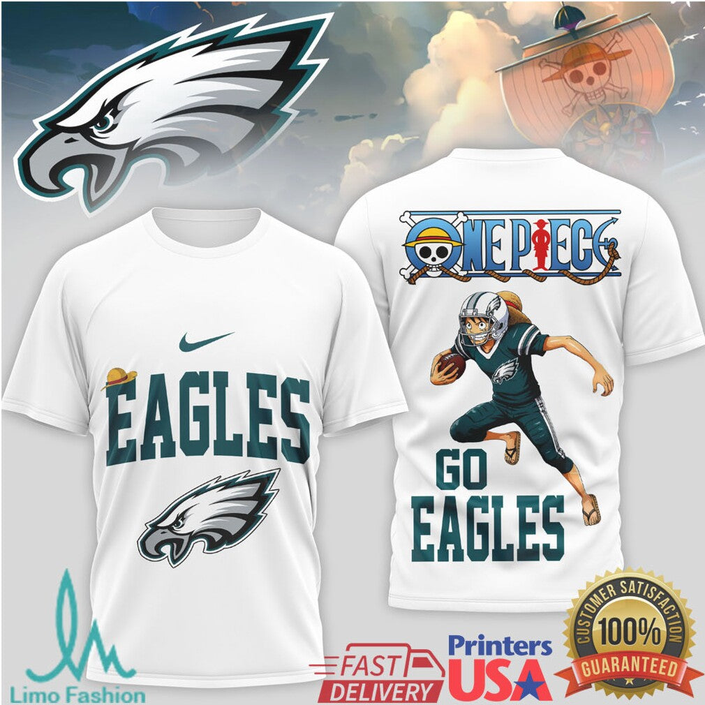 Philadelphia Eagles x One Piece Luffy Straw Hat NFL T Shirt - Limotees LLC