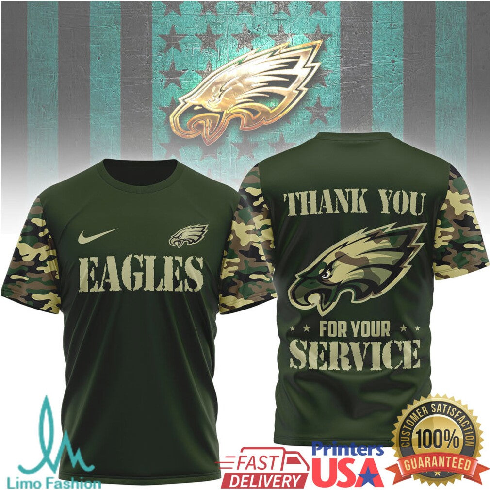 Philadelphia EaglesOfficial NFL Camouflage Thank You For Service 3D Shirt - Limotees LLC