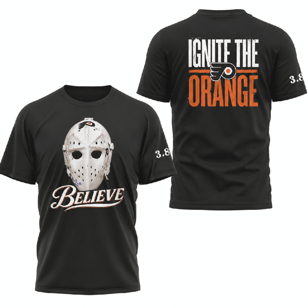 Philadelphia Flyers Ignite The Orange Hockey Mask Believe T Shirt - Limotees LLC