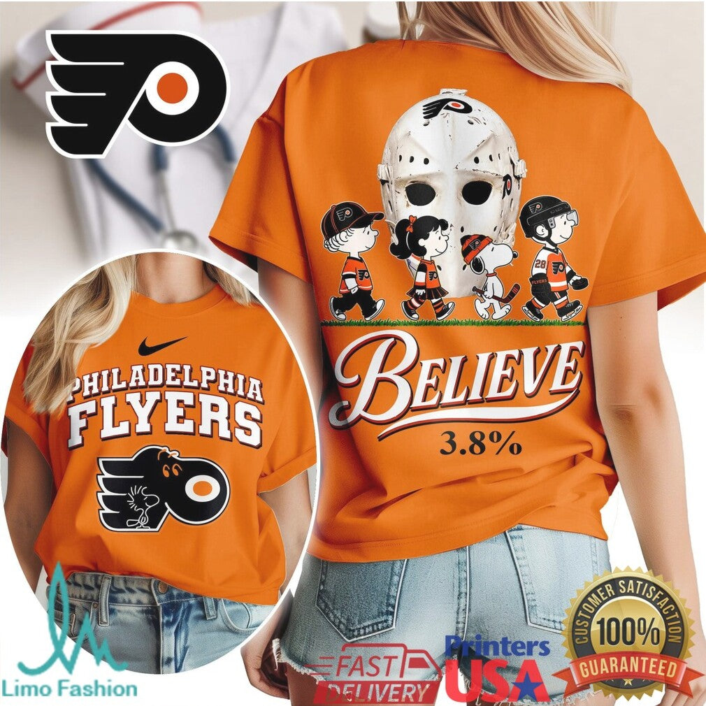 Philadelphia Flyers Peanuts Gang Believe Hockey Fan Graphic T Shirt - Limotees LLC
