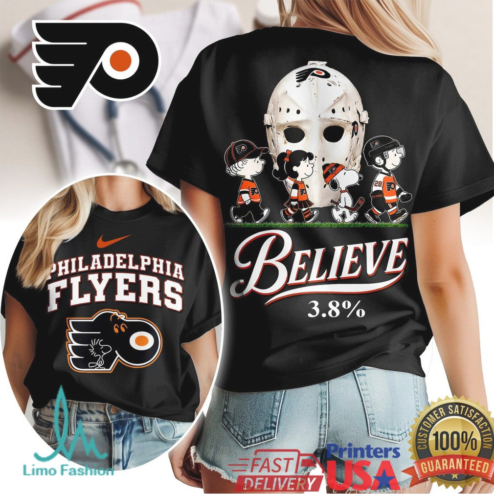 Philadelphia Flyers Peanuts Gang Believe Hockey Fan Graphic T Shirt - Limotees LLC