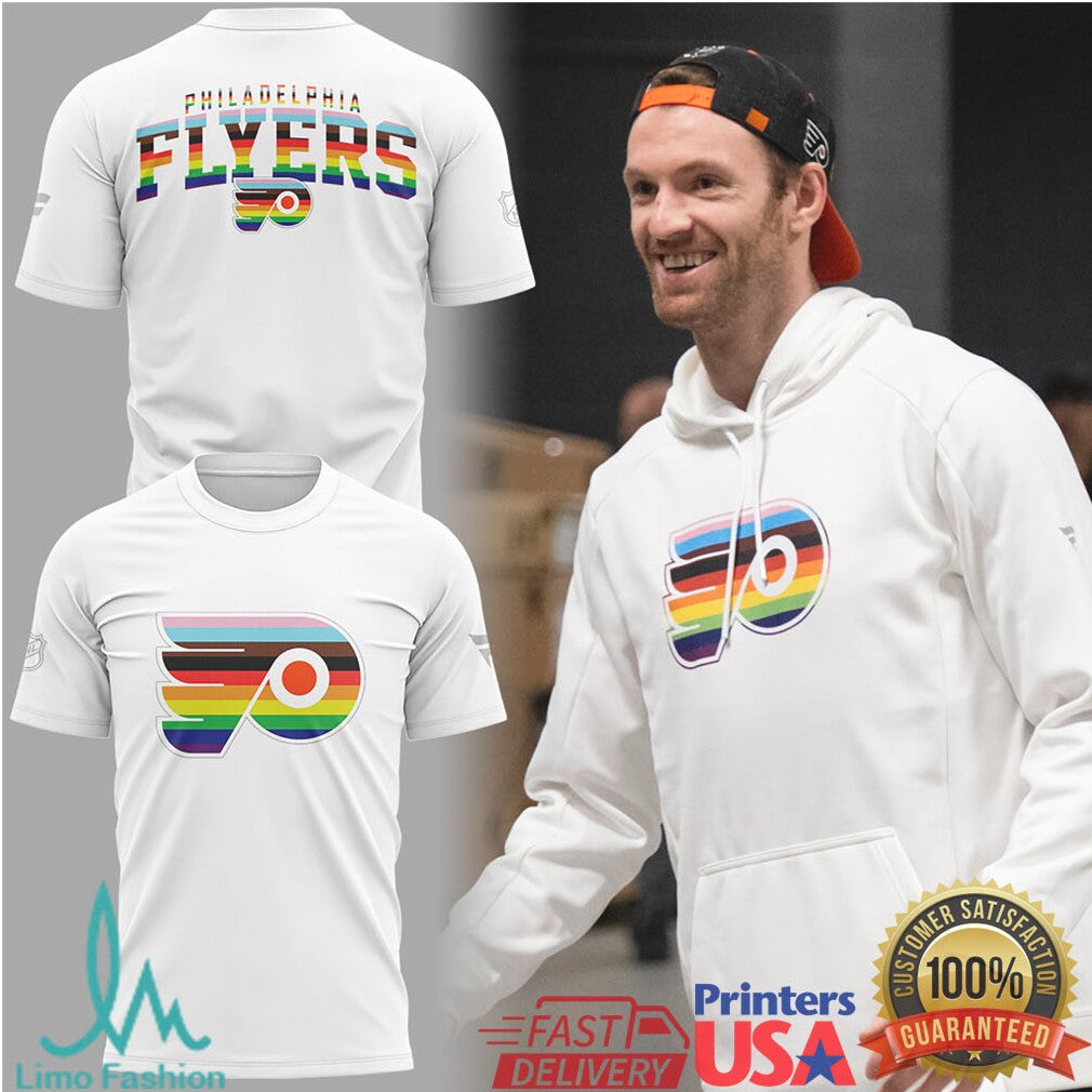 Philadelphia Flyers Rainbow Pride Logo T Shirt & White T Shirt - Limotees LLC