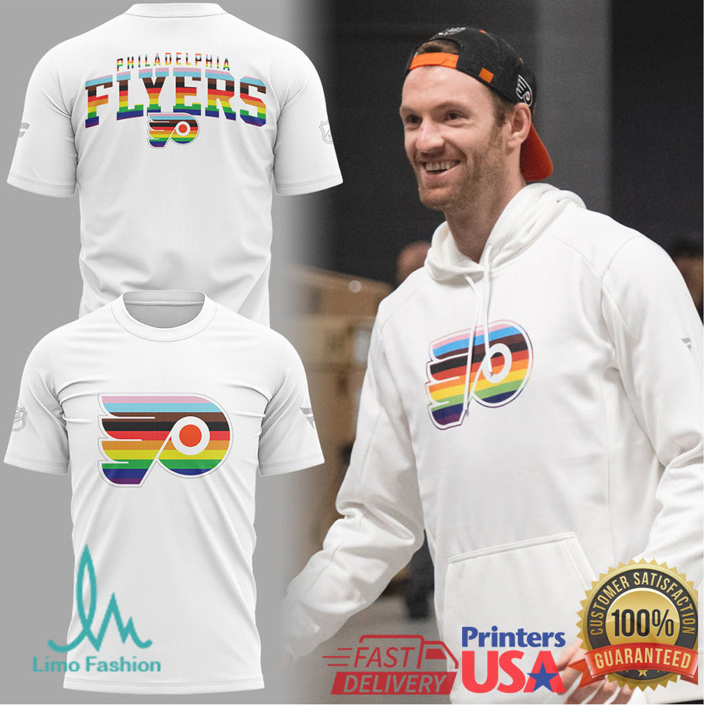 Philadelphia Flyers Rainbow Pride Logo T Shirt & White T Shirt - Limotees LLC