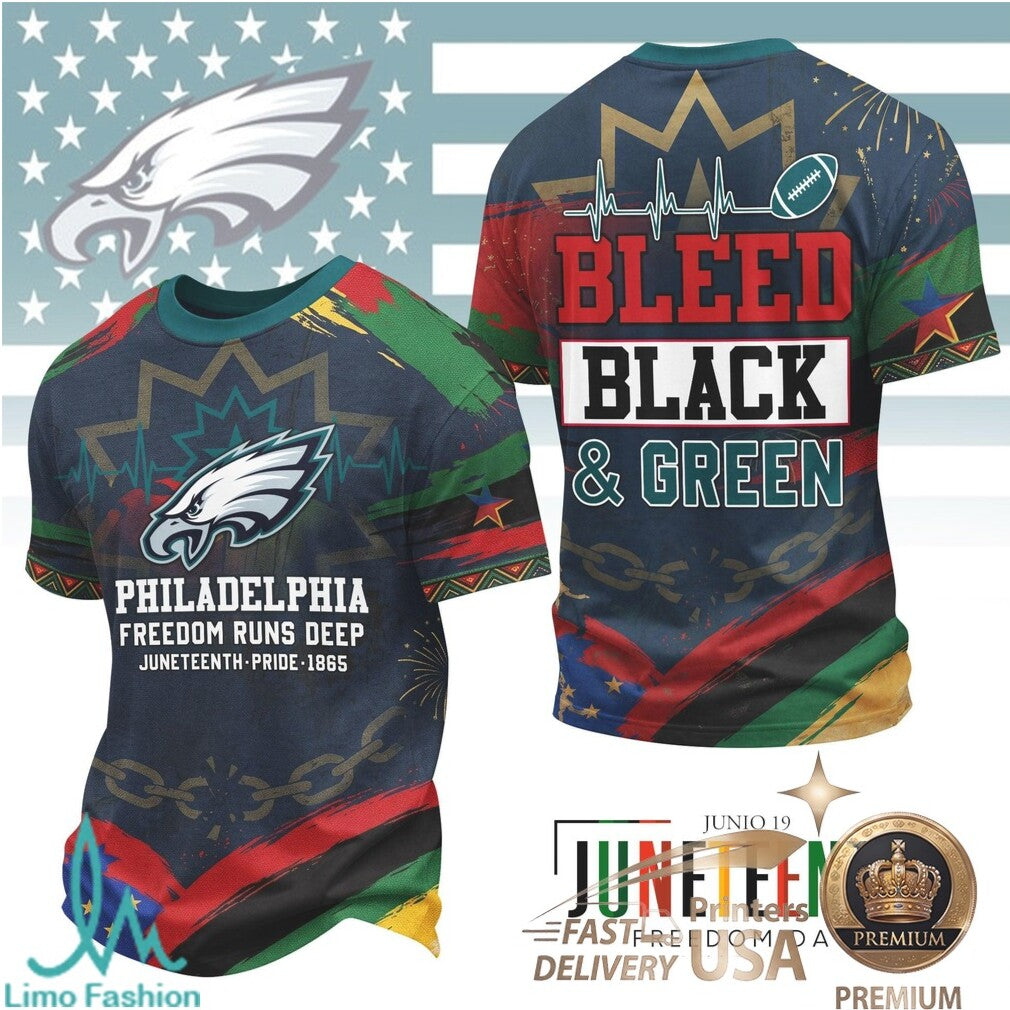 Philadelphia Football Juneteenth Freedom Day Bleed Green T Shirt - Limotees LLC