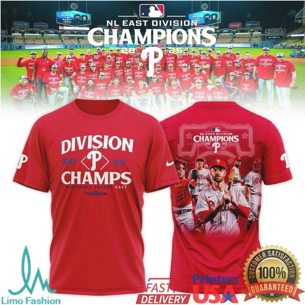Philadelphia Phillies 2025 Division Champions Player Montage Red Fan T Shirt - Limotees LLC