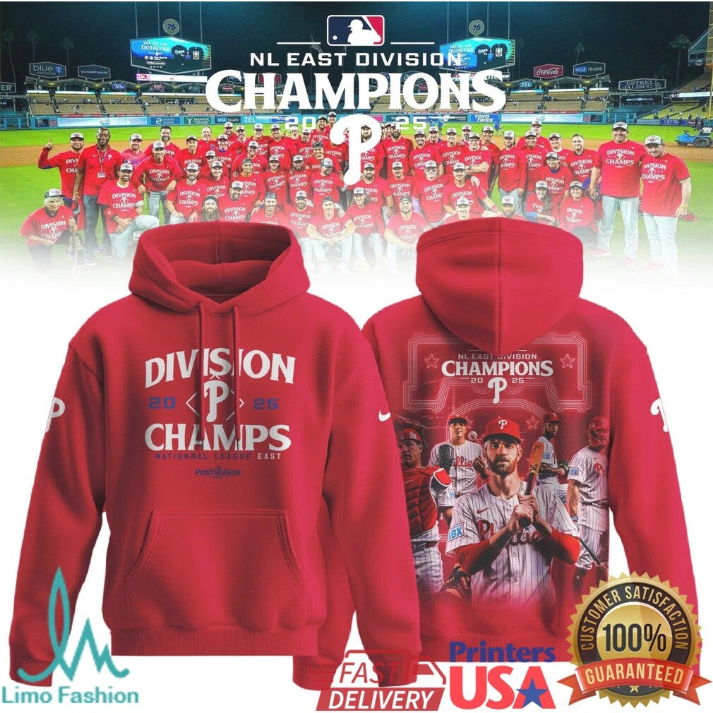 Philadelphia Phillies 2025 Division Champions Player Montage Red Fan T Shirt - Limotees LLC