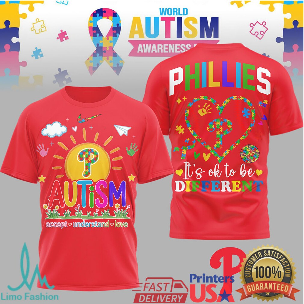 Philadelphia Phillies Autism Awareness Baseball T Shirt Puzzle Heart Design - Limotees LLC