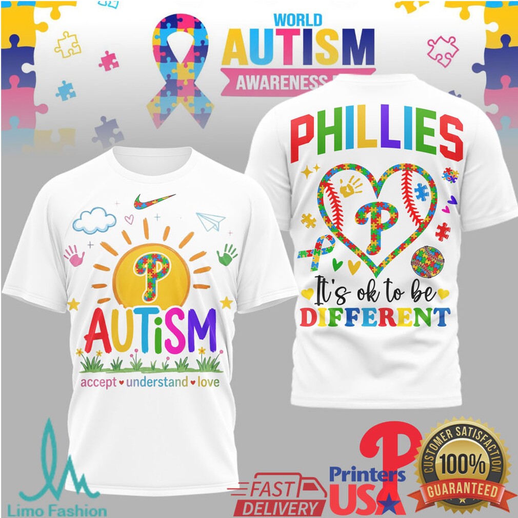 Philadelphia Phillies Autism Awareness Baseball T Shirt Puzzle Heart Design - Limotees LLC