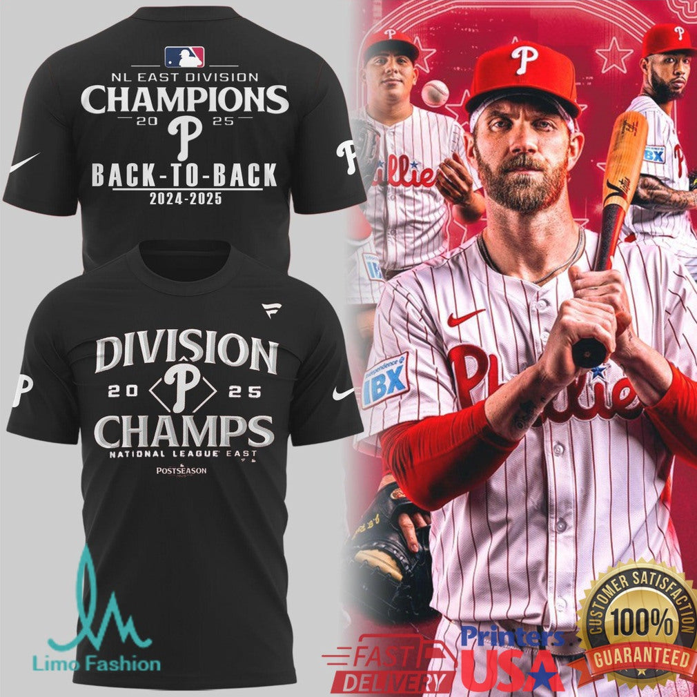 Philadelphia Phillies Back to Back 2024 2025 Division Champions T Shirt - Limotees LLC