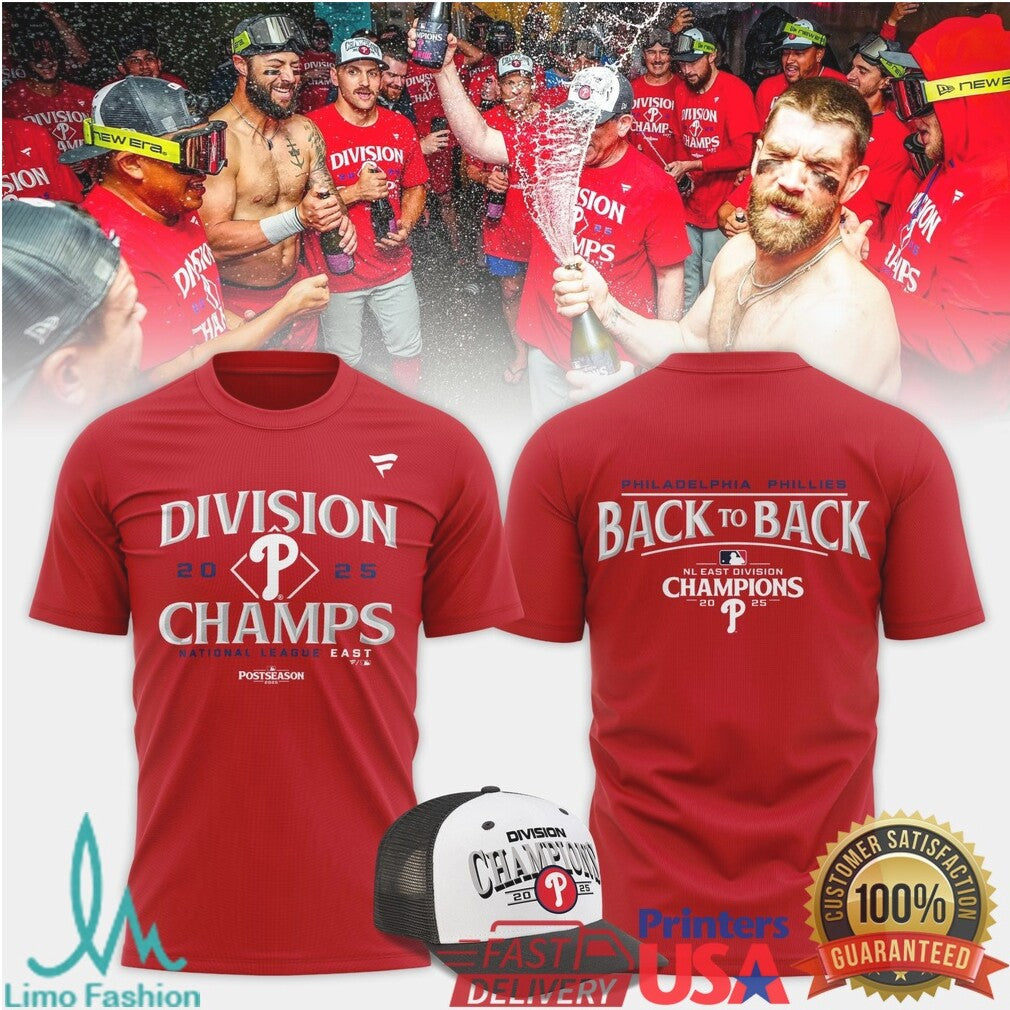 Phillies 2025 Division Champs Locker Room Celebration Back To Back T Shirt - Limotees LLC
