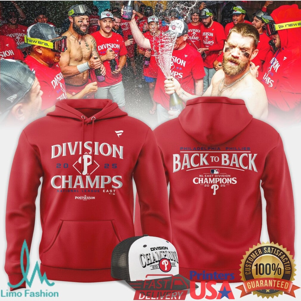 Phillies 2025 Division Champs Locker Room Celebration Back To Back T Shirt - Limotees LLC