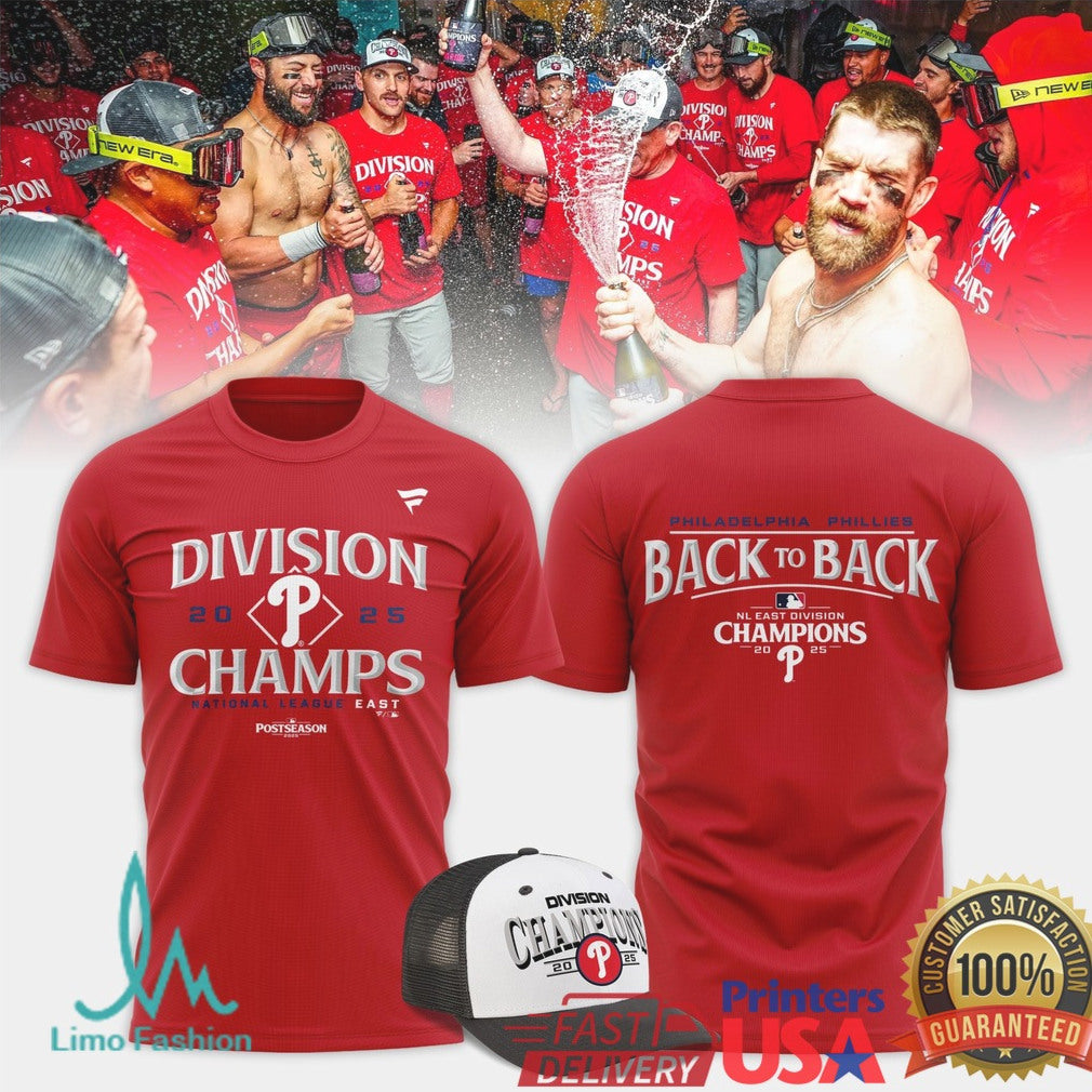 Phillies 2025 Division Champs Locker Room Celebration Back To Back T Shirt - Limotees LLC