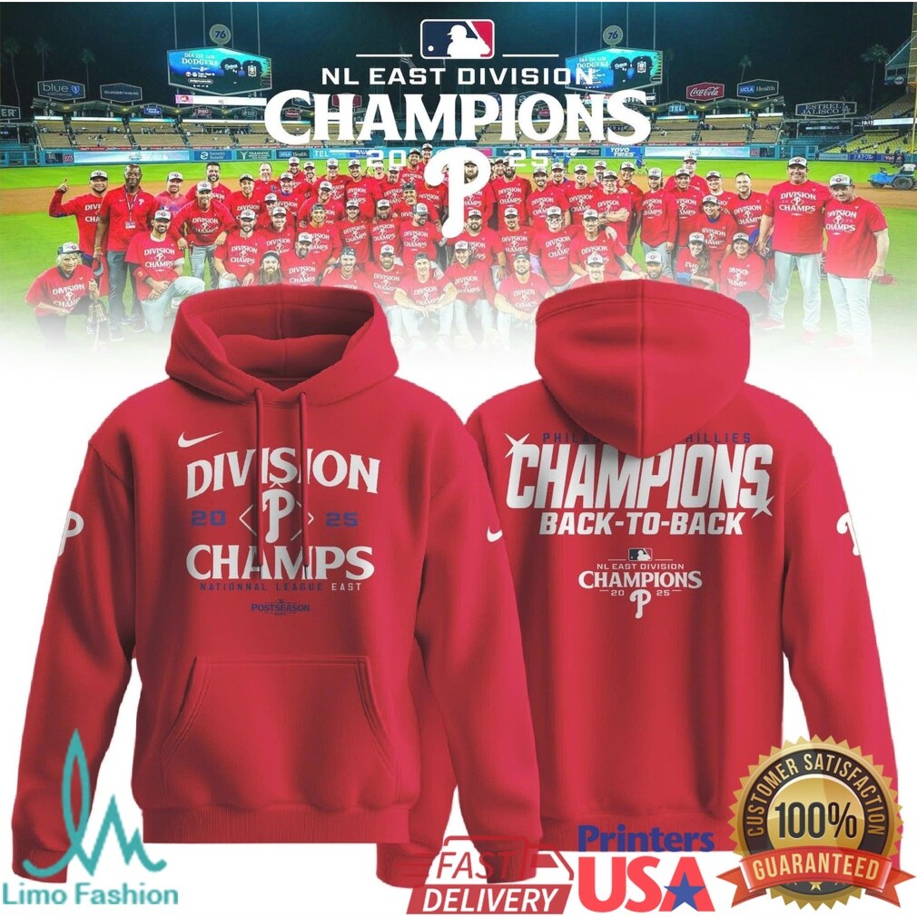 Phillies Back To Back NL East Division Champions 2025 Red Team Photo T Shirt - Limotees LLC