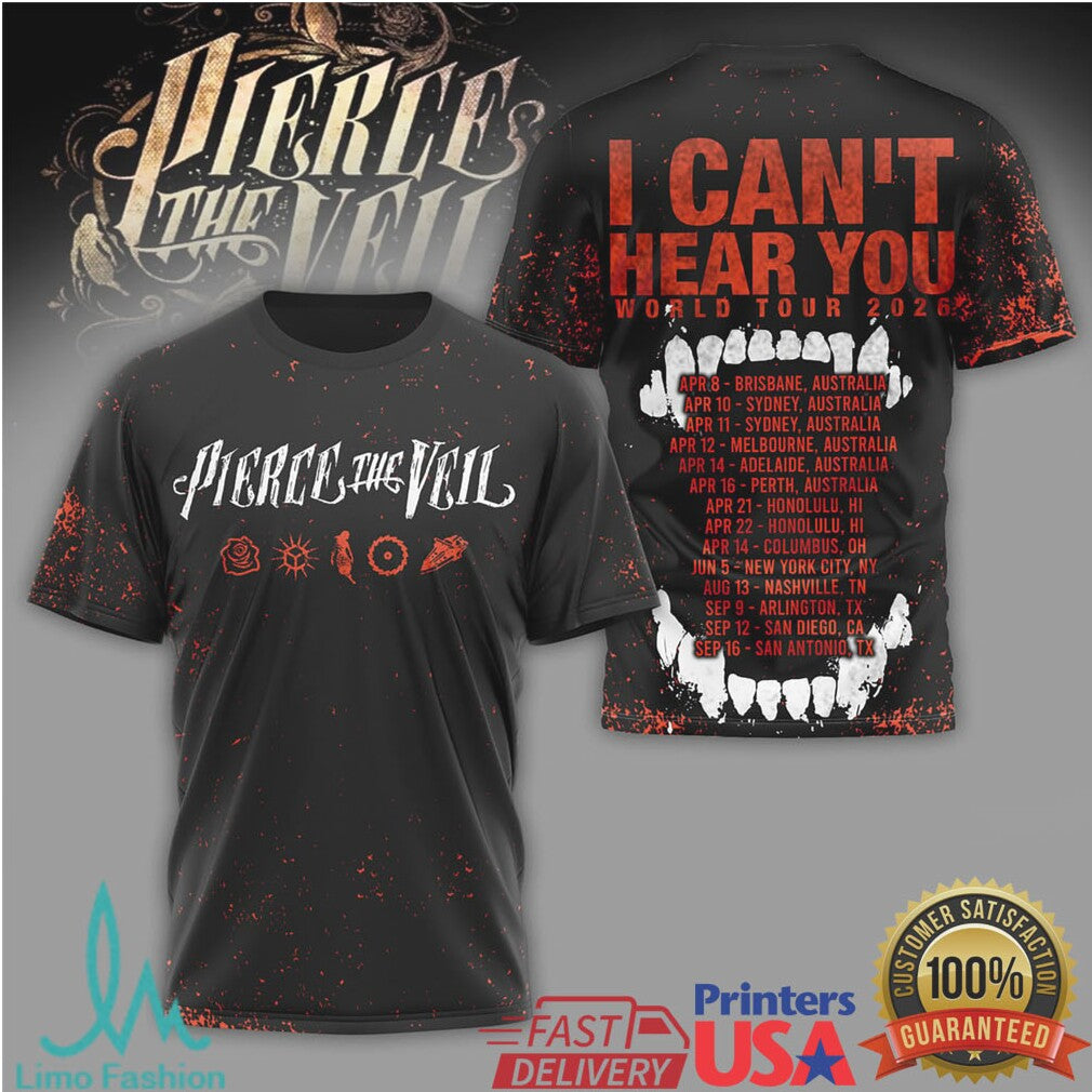 Pierce The Veil I Can't Hear You 2026 World Tour Shirt Blood Splatter - Limotees LLC