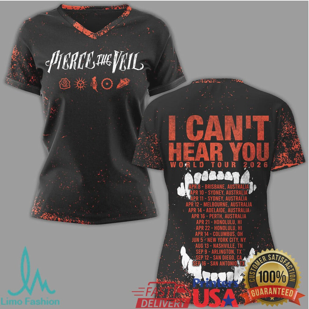 Pierce The Veil I Can't Hear You 2026 World Tour Shirt Blood Splatter - Limotees LLC