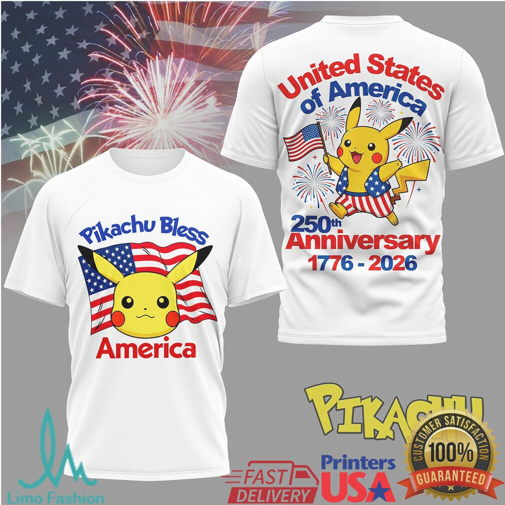 Pikachu Bless America T Shirt United States 250th Anniversary 1776 2026 - Limotees LLC