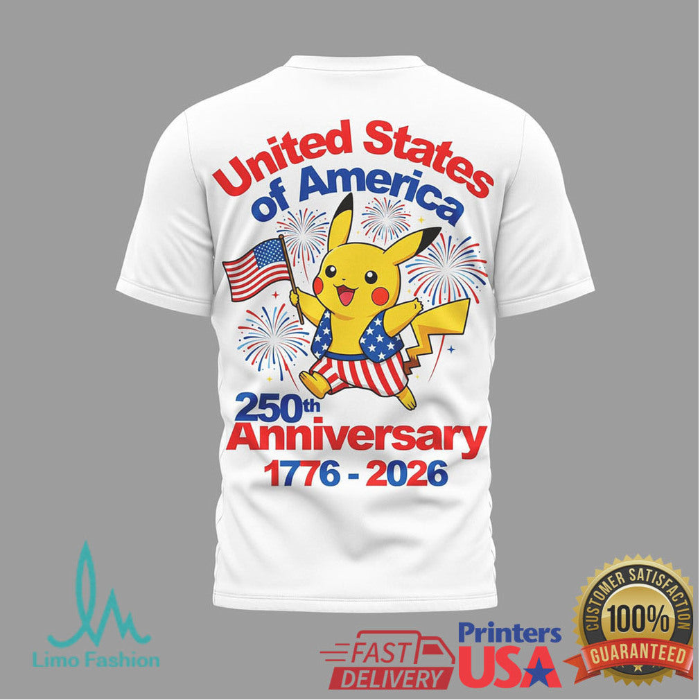 Pikachu Bless America T Shirt United States 250th Anniversary 1776 2026 - Limotees LLC