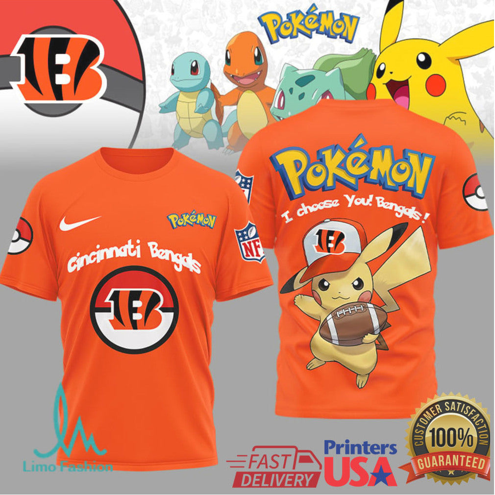 Pikachu Cincinnati Bengals NFL Pokémon T Shirt I Choose You Bengals - Limotees LLC
