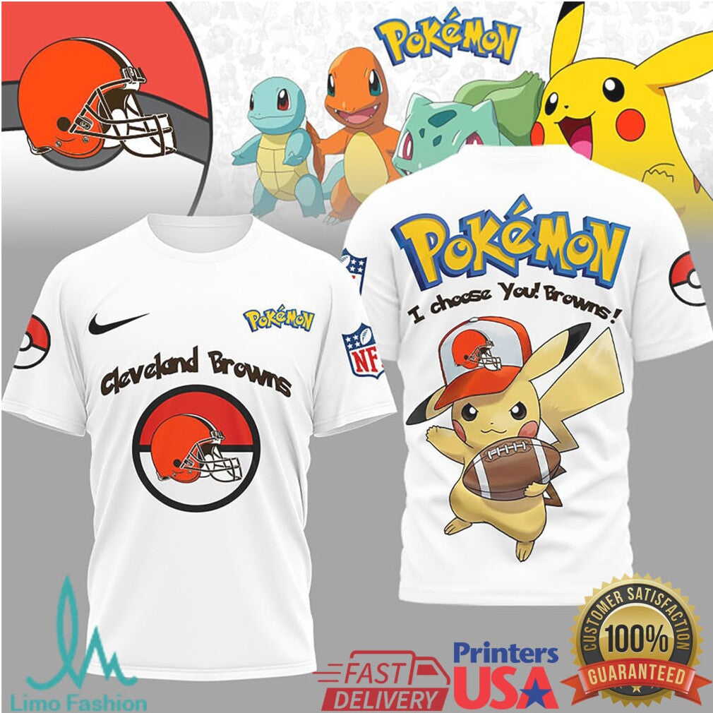 Pikachu Cleveland Browns “I Choose You” NFL Pokemon T Shirt - Limotees LLC