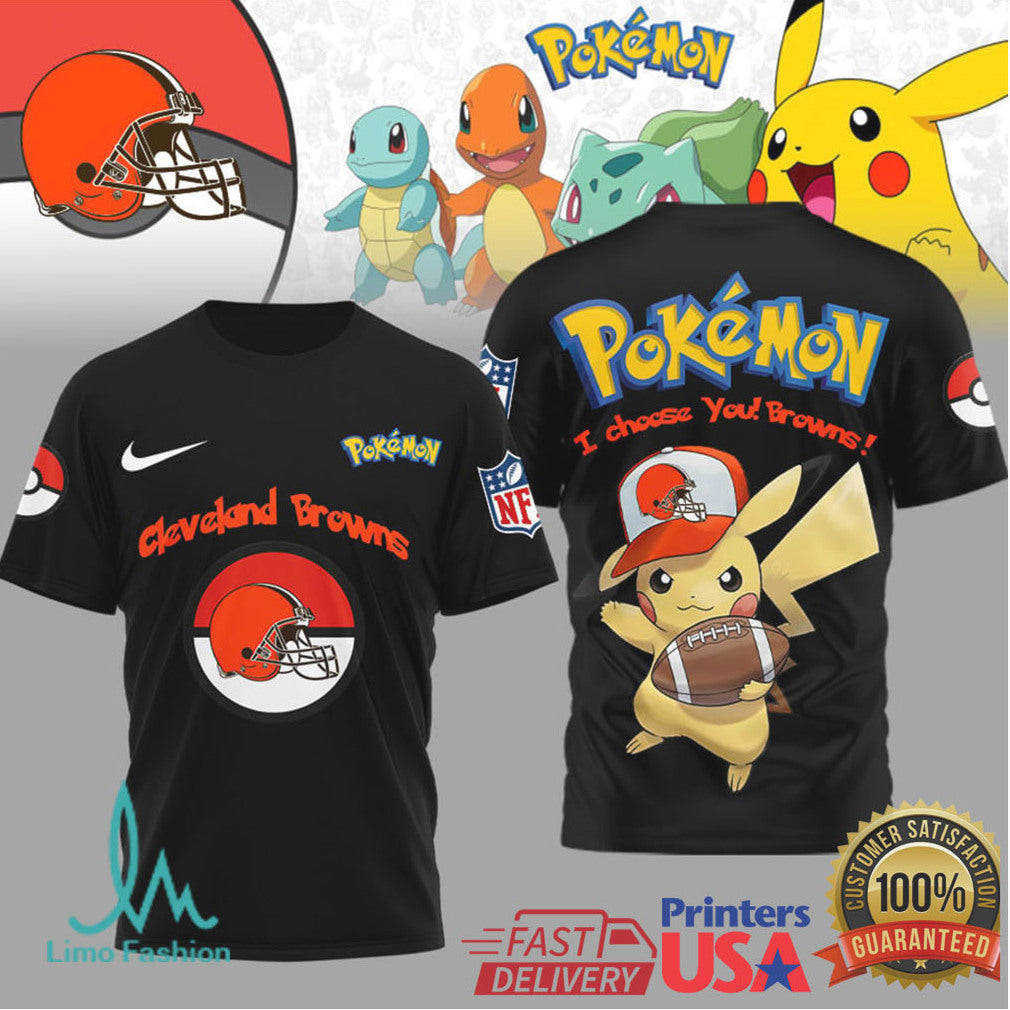 Pikachu Cleveland Browns “I Choose You” NFL Pokemon T Shirt - Limotees LLC