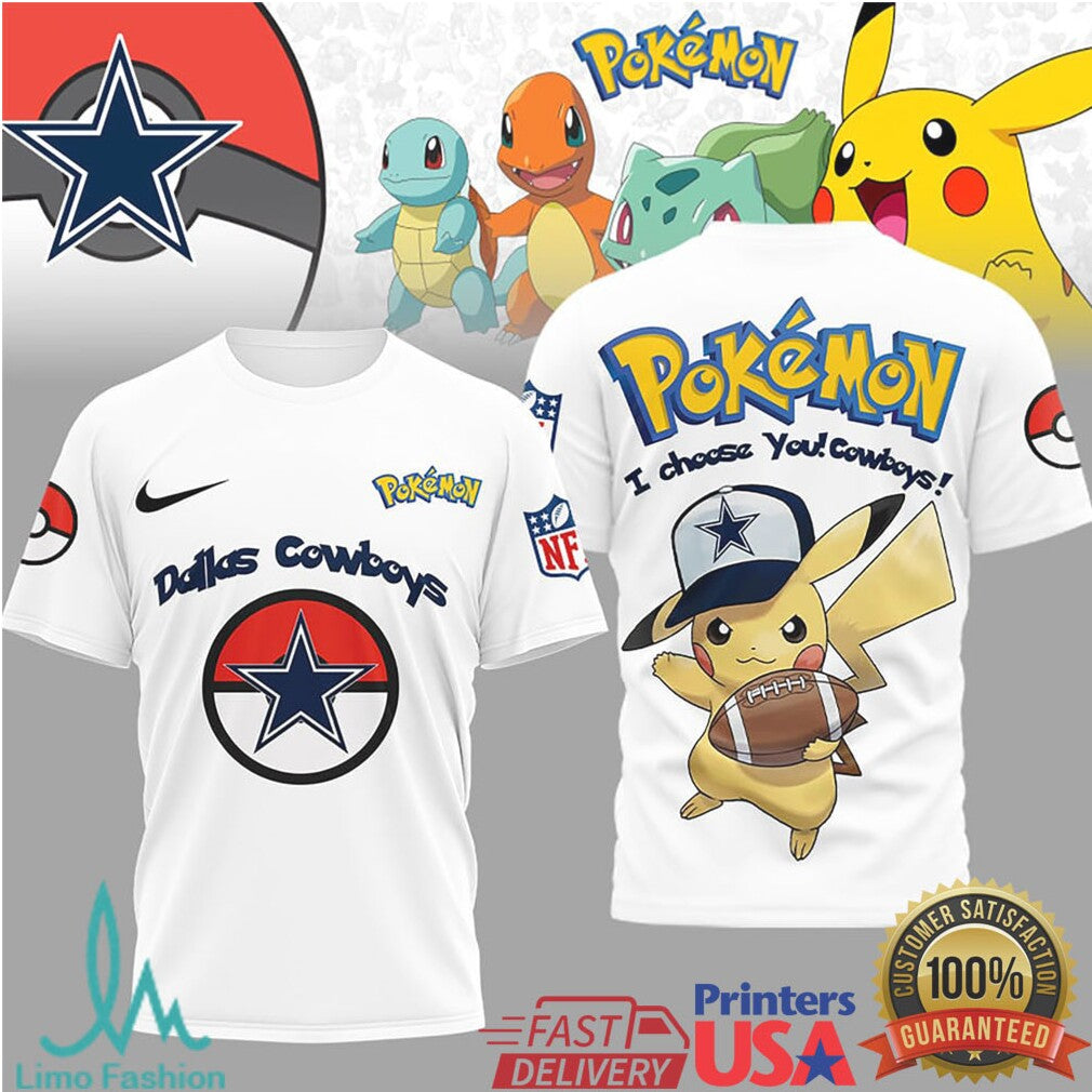 Pikachu Dallas Cowboys NFL Pokémon T Shirt I Choose You Cowboys - Limotees LLC