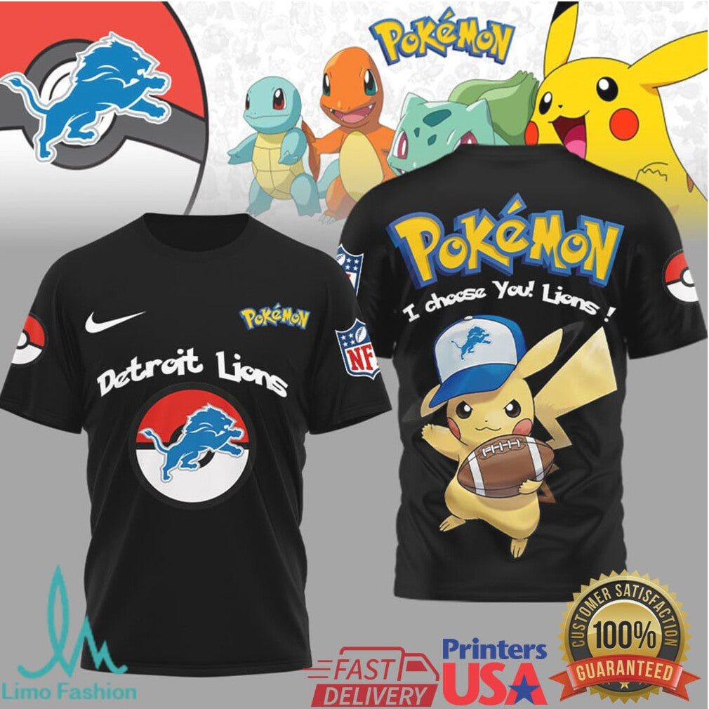 Pikachu Detroit Lions NFL Pokémon T Shirt I Choose You Lions - Limotees LLC