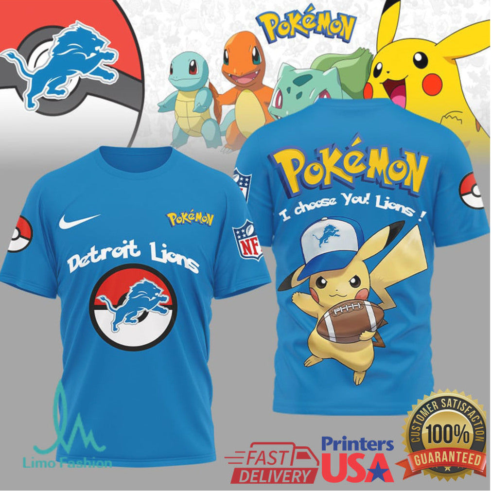 Pikachu Detroit Lions NFL Pokémon T Shirt I Choose You Lions - Limotees LLC