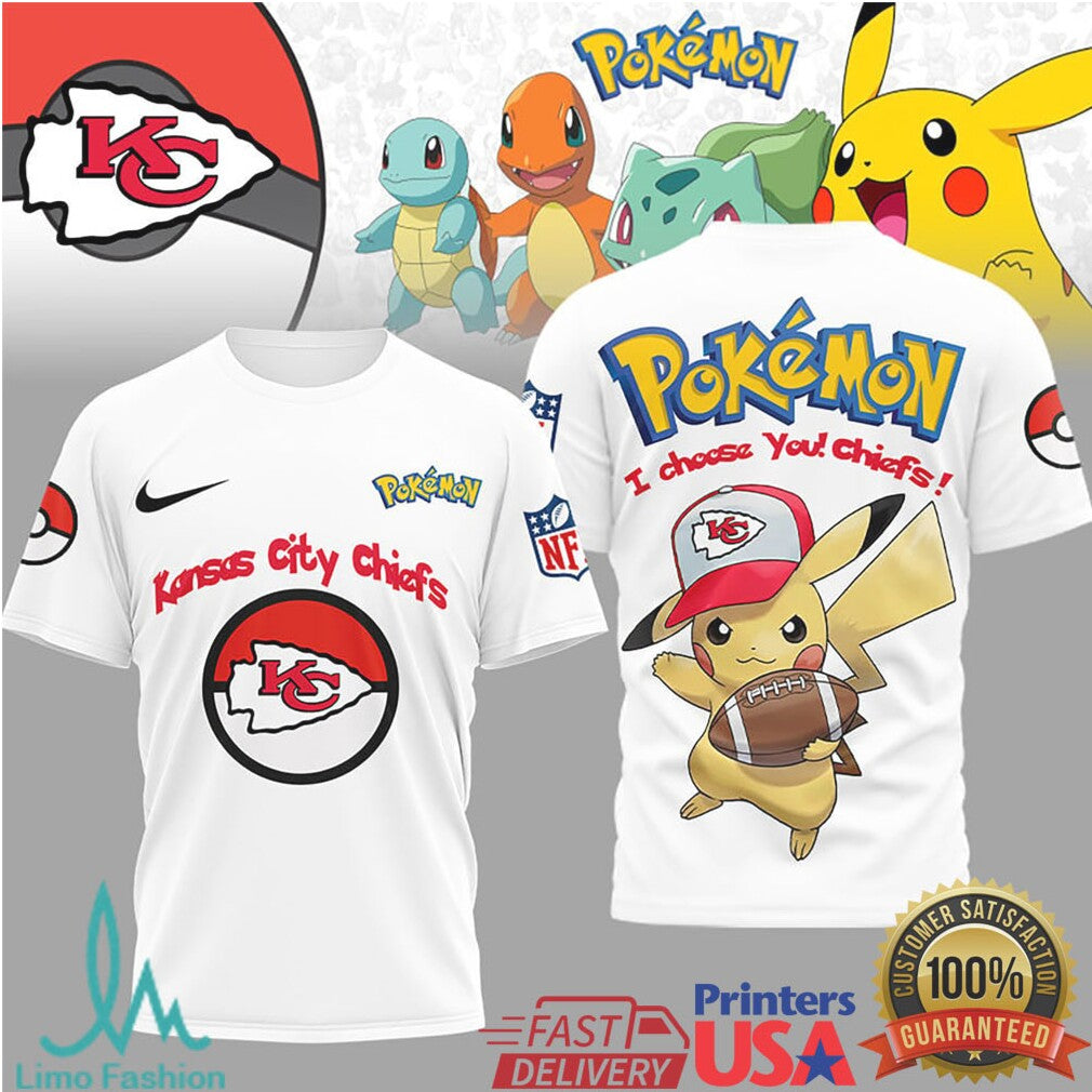 Pikachu Kansas City Chiefs “I Choose You” NFL Pokemon T Shirt - Limotees LLC