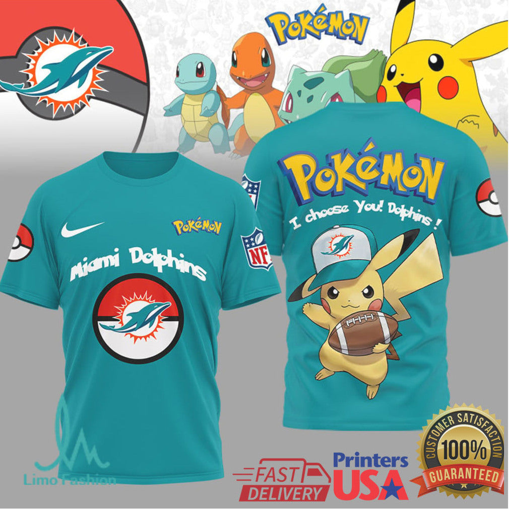 Pikachu Miami Dolphins NFL Pokémon T Shirt I Choose You Dolphins - Limotees LLC