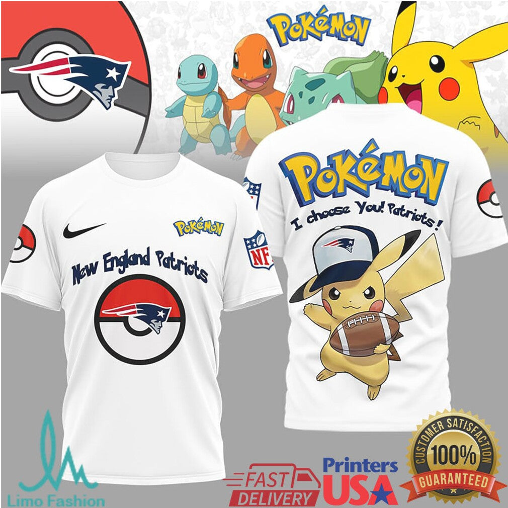Pikachu New England Patriots NFL Pokémon T Shirt I Choose You Patriots - Limotees LLC