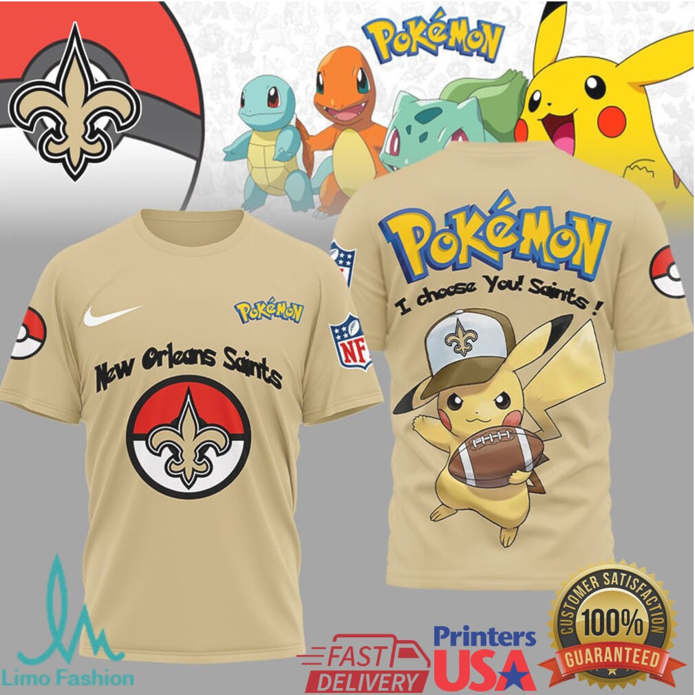 Pikachu New Orleans Saints “I Choose You” NFL Pokemon T Shirt - Limotees LLC