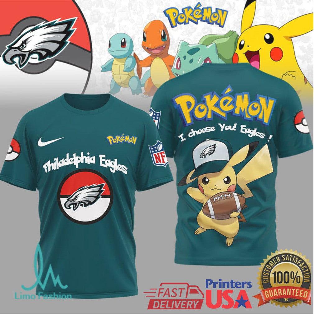 Pikachu Philadelphia Eagles “I Choose You” NFL Pokemon T Shirt - Limotees LLC