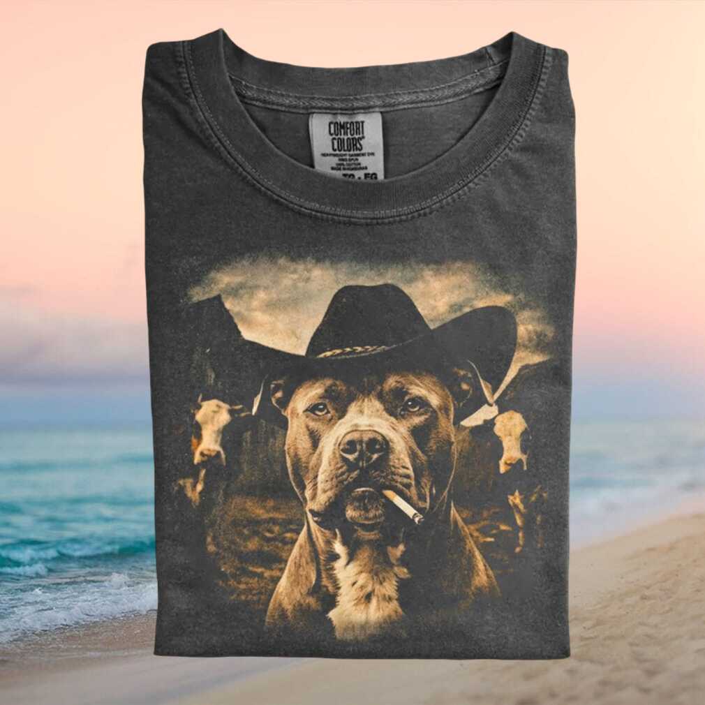 Pitbull Cowboy Hat Smoking Vintage Country Style T Shirt - Limotees LLC