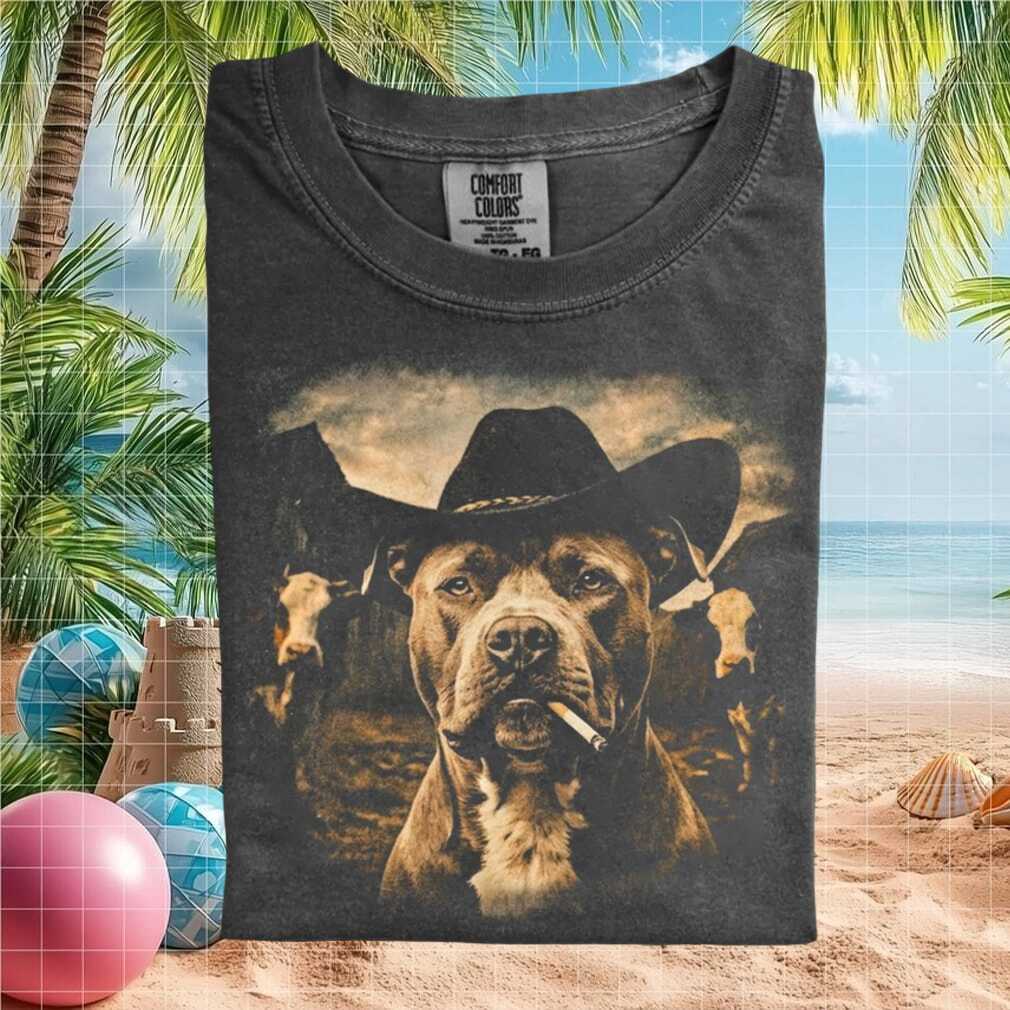 Pitbull Cowboy Hat Smoking Vintage Country Style T Shirt - Limotees LLC