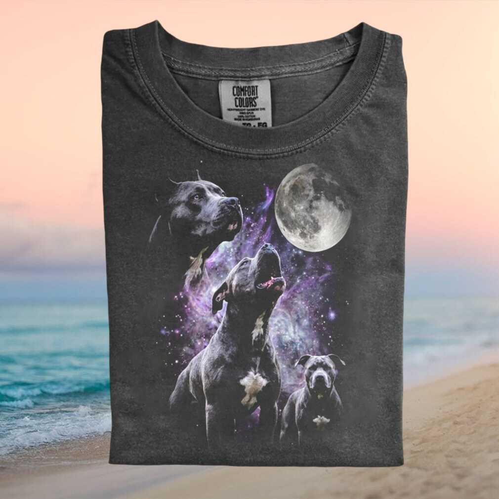 Pitbull Galaxy Full Moon Howling Pit Bull Dog Lover Graphic T Shirt - Limotees LLC