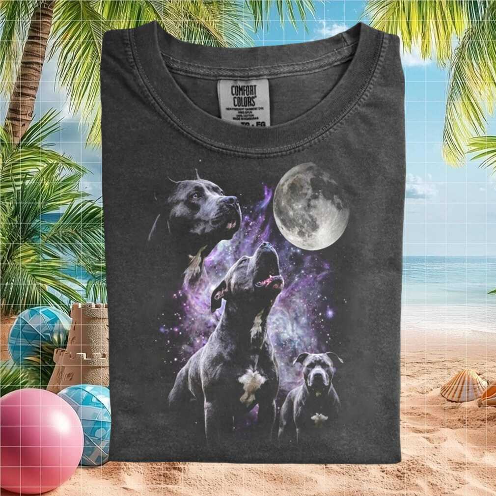 Pitbull Galaxy Full Moon Howling Pit Bull Dog Lover Graphic T Shirt - Limotees LLC
