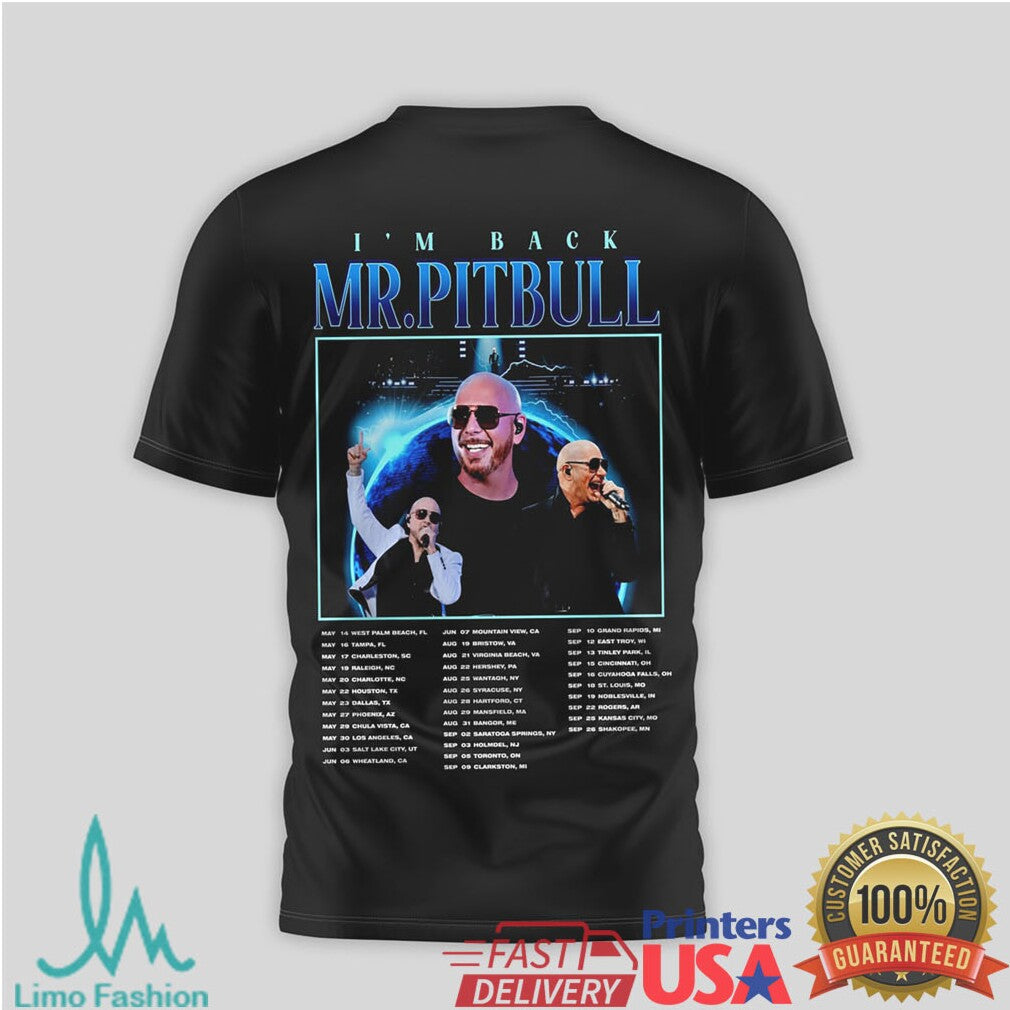 Pitbull I’m Back Mr. Worldwide 2026 Tour T Shirt Blue Earth Design - Limotees LLC