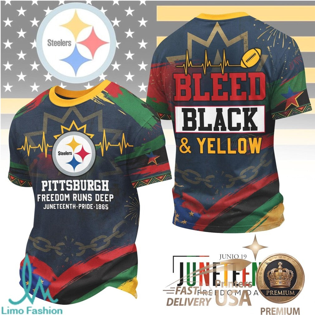 Pittsburgh Football Juneteenth Freedom Day Bleed Yellow T Shirt - Limotees LLC