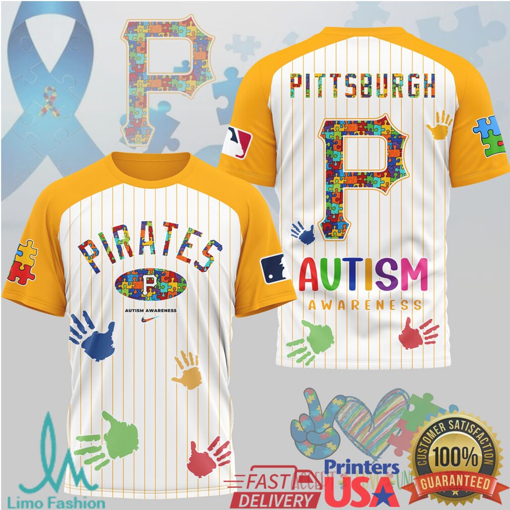 Pittsburgh Pirates Autism Awareness Pinstripe Baseball T Shirt - Limotees LLC
