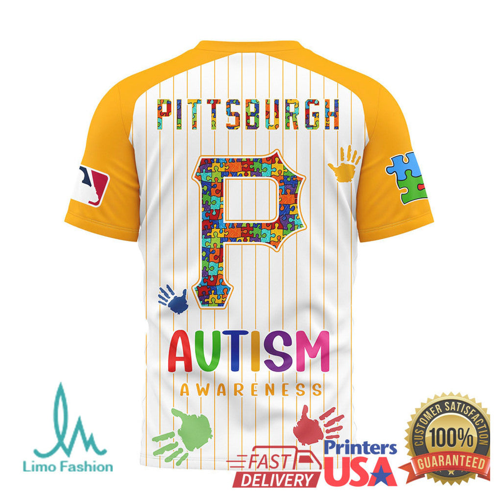 Pittsburgh Pirates Autism Awareness Pinstripe Baseball T Shirt - Limotees LLC