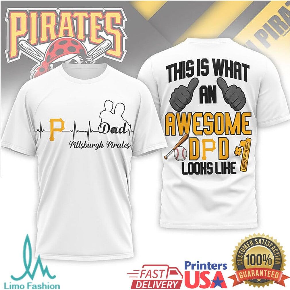 Pittsburgh Pirates Heartbeat Awesome Dad #1 Baseball T Shirt - Limotees LLC