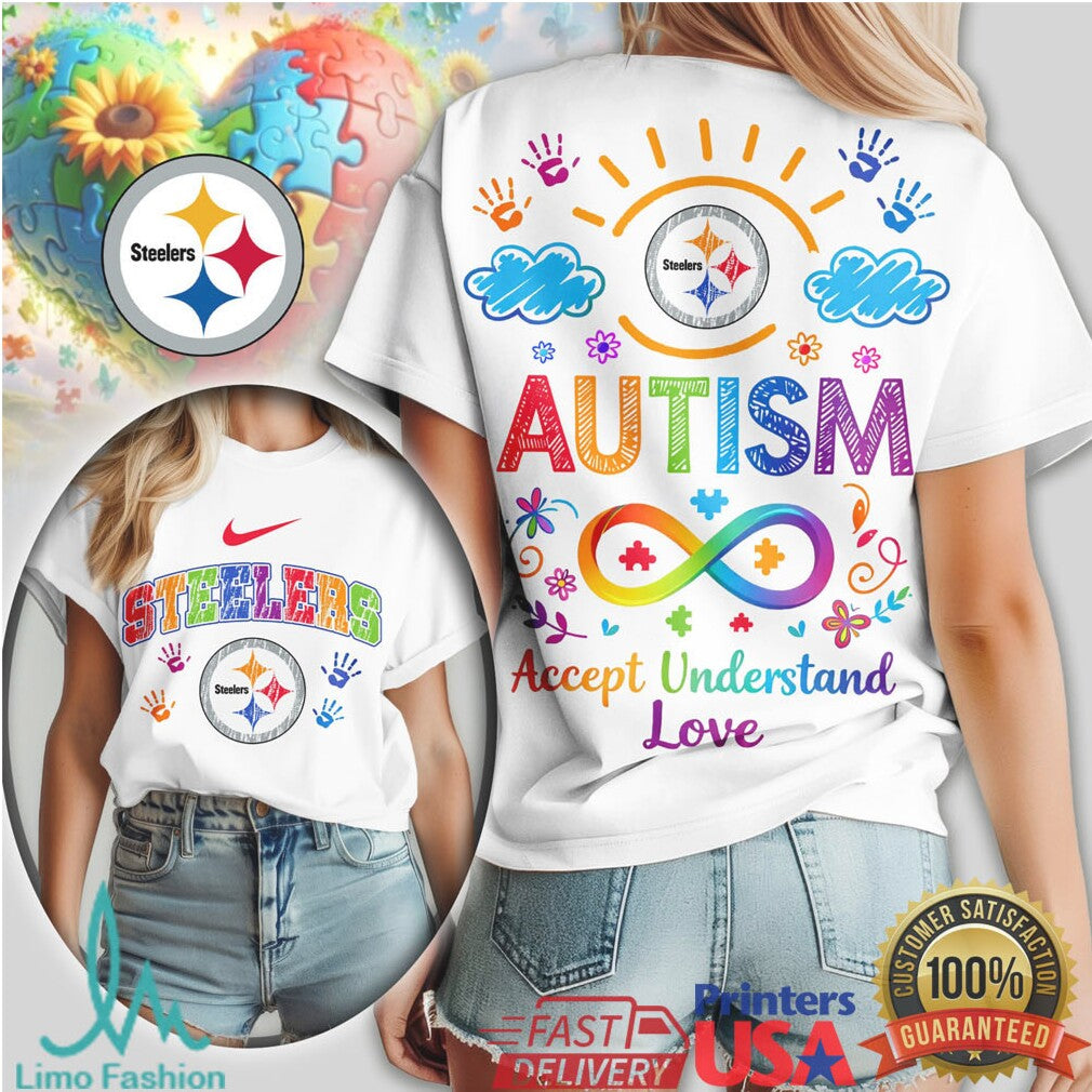 Pittsburgh ST Shirtlers Autism Awareness Infinity Ribbon T Shirt Women's NFL T Shirt