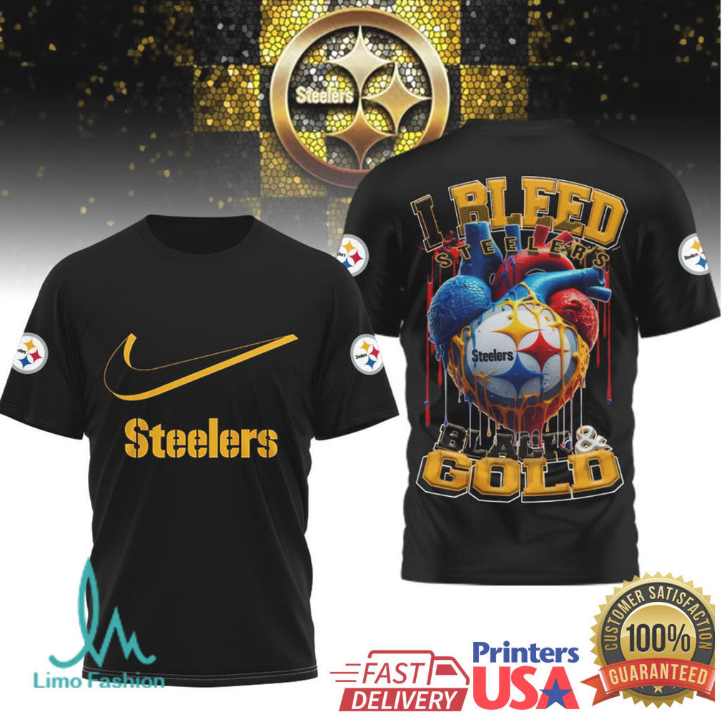 Pittsburgh ST Shirtlers “I Bleed Black & Gold” Heart Fan T Shirt - Limotees LLC
