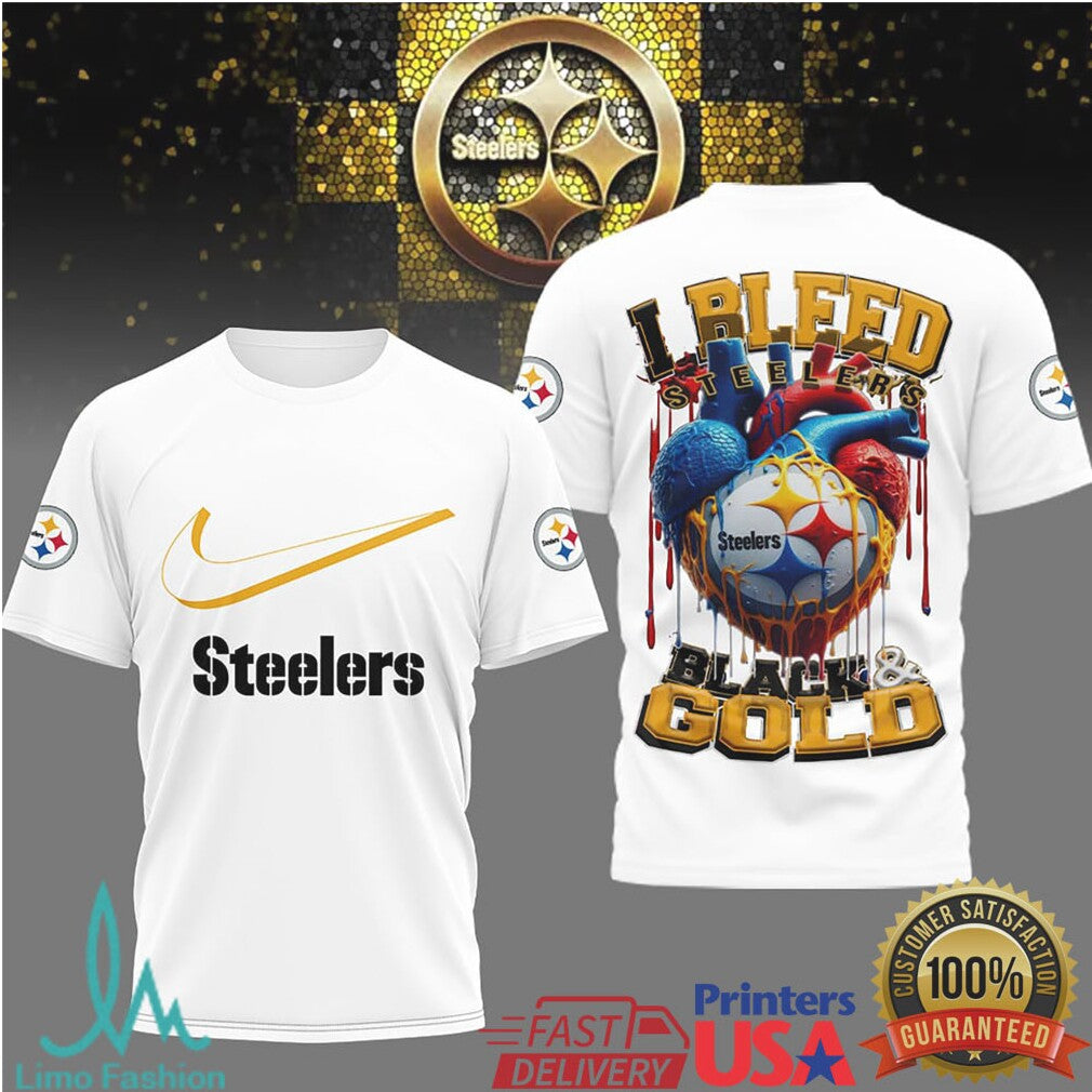 Pittsburgh ST Shirtlers “I Bleed Black & Gold” Heart Fan T Shirt - Limotees LLC