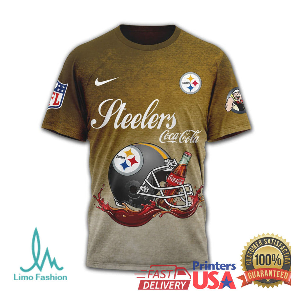 Pittsburgh ST Shirtlers NFL Popeye x Coca Cola “Drink Strong” Gold T Shirt - Limotees LLC