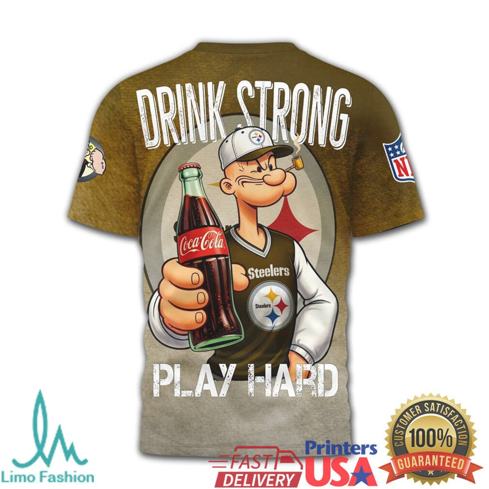 Pittsburgh ST Shirtlers NFL Popeye x Coca Cola “Drink Strong” Gold T Shirt - Limotees LLC