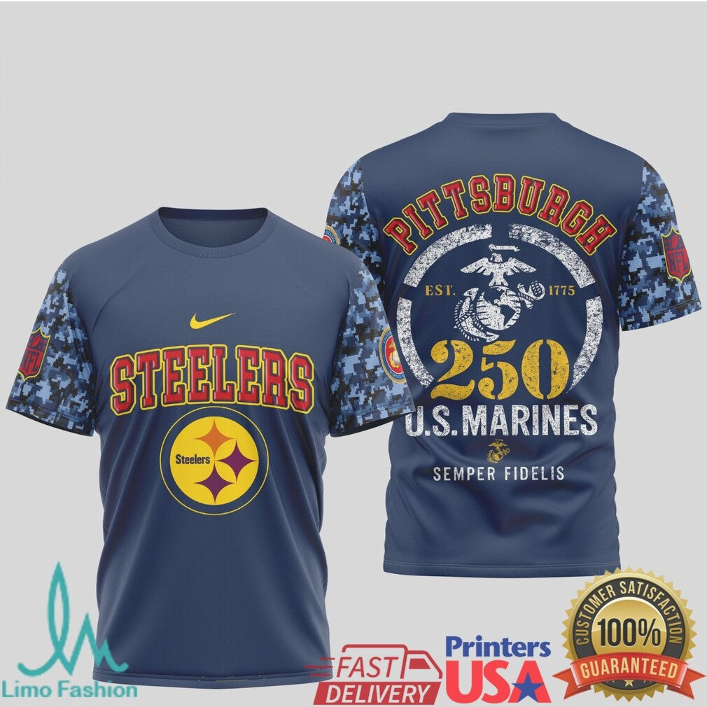 Pittsburgh ST Shirtlers US Marine Corps 250th Anniversary Navy T Shirt - Limotees LLC